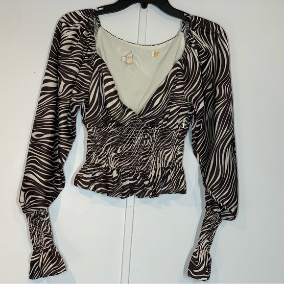 WAYF Heartbreaker Smock Waist Blouse in Espresso Zebra - Picture 4 of 13